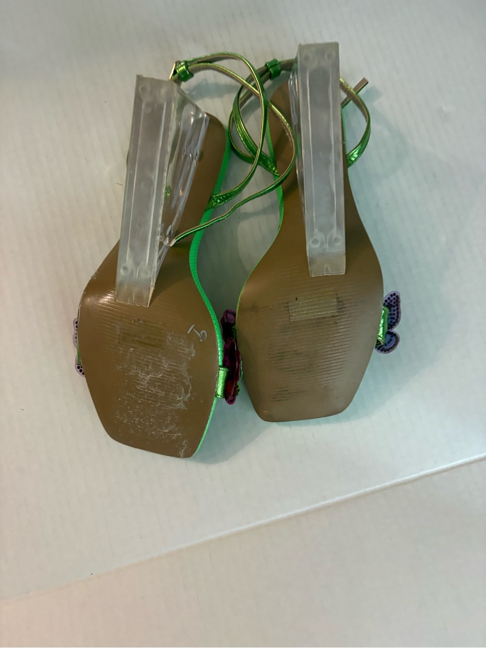 Betsey Johnson Butterfly Multi Colored Green Wedge Sandals 7.5 - Picture 7 of 10